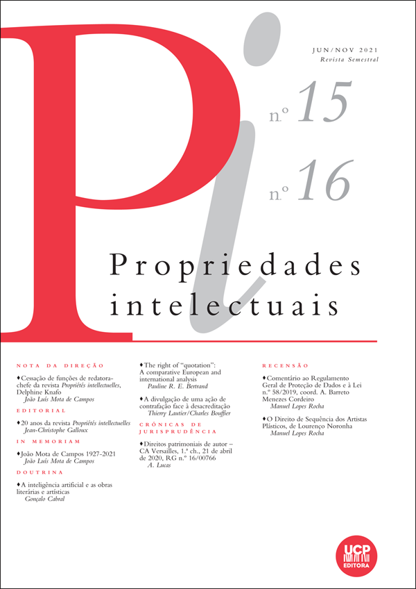 PROPRIEDADES INTELECTUAIS N. 15/16 (JAN./JUN. 2021) PROPRIEDADES INTELECTUAIS N. 15/16 (JAN./JUN. 2021)